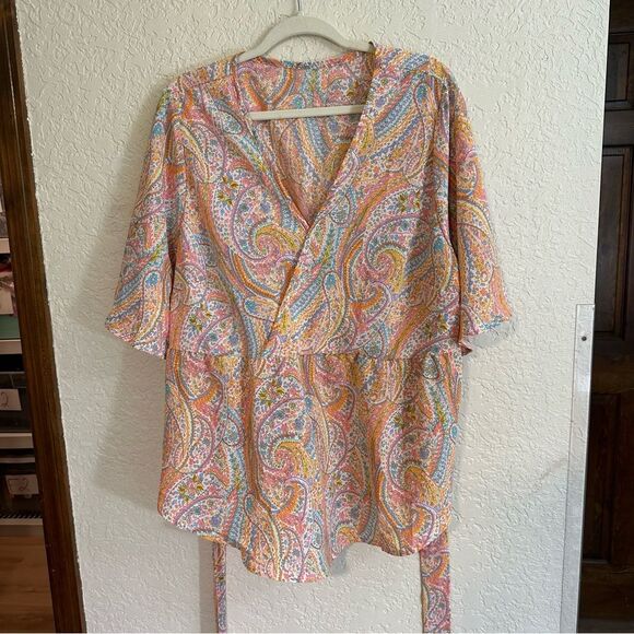 SHEIN VCAY Plus-Size Vacation Casual‎ Paisley Print Short-Sleeved Shirt Size 4X - Picture 6 of 10